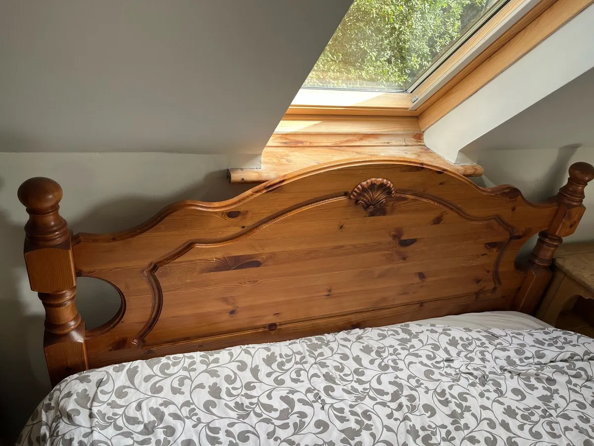 King double timber bed frame and mattress - Image 3