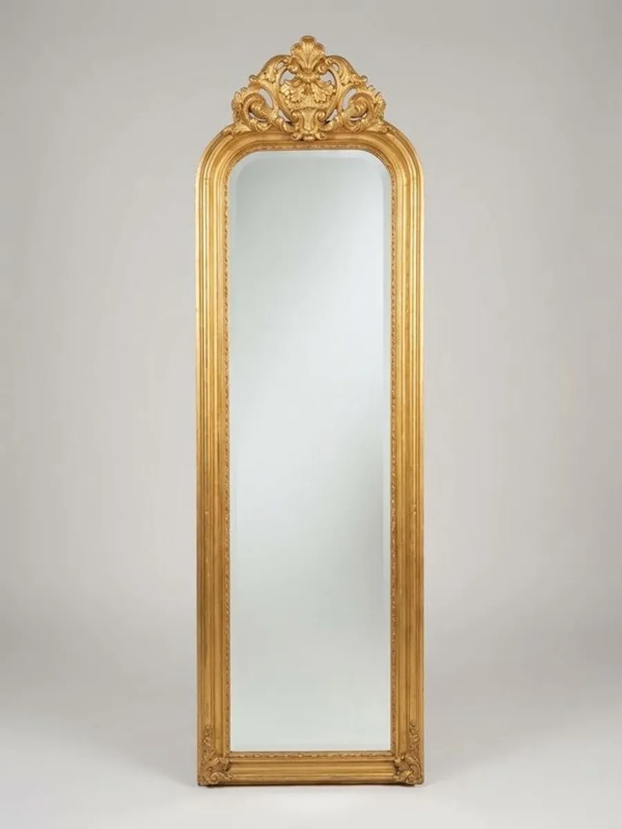 French Style Tall & Narrow Gilt Wood Mirror - Image 1