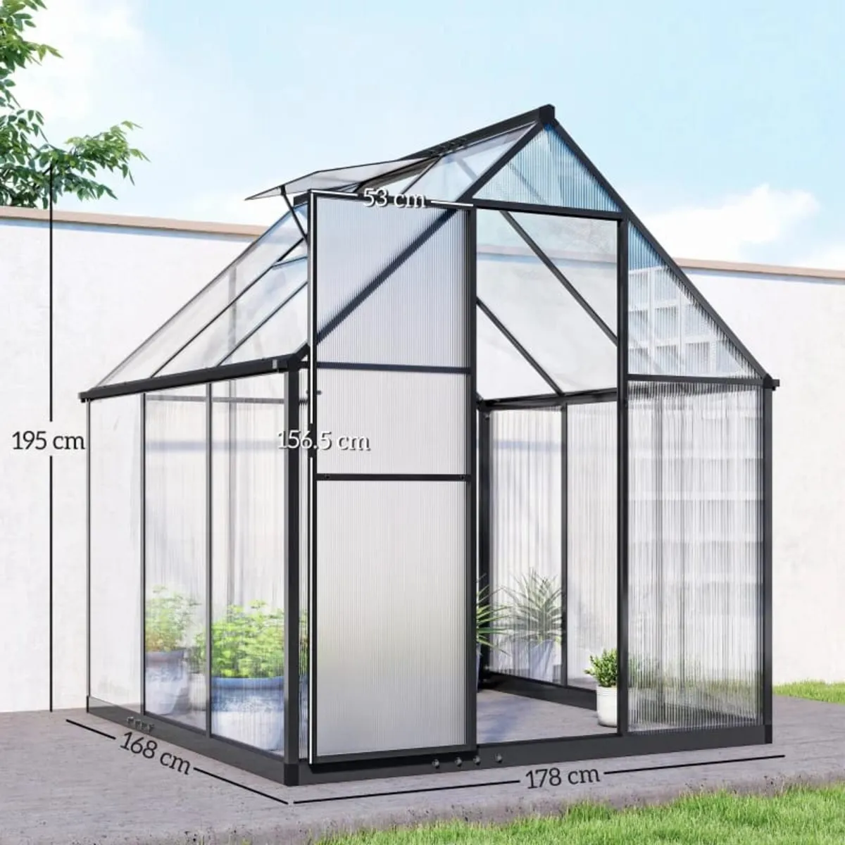 Polycarbonate Greenhouse with Swing Door and Adjus - Image 2