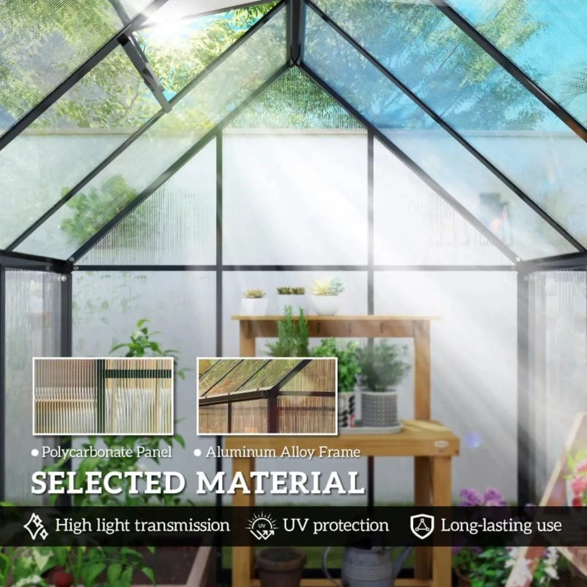 Polycarbonate Greenhouse with Swing Door and Adjus - Image 3