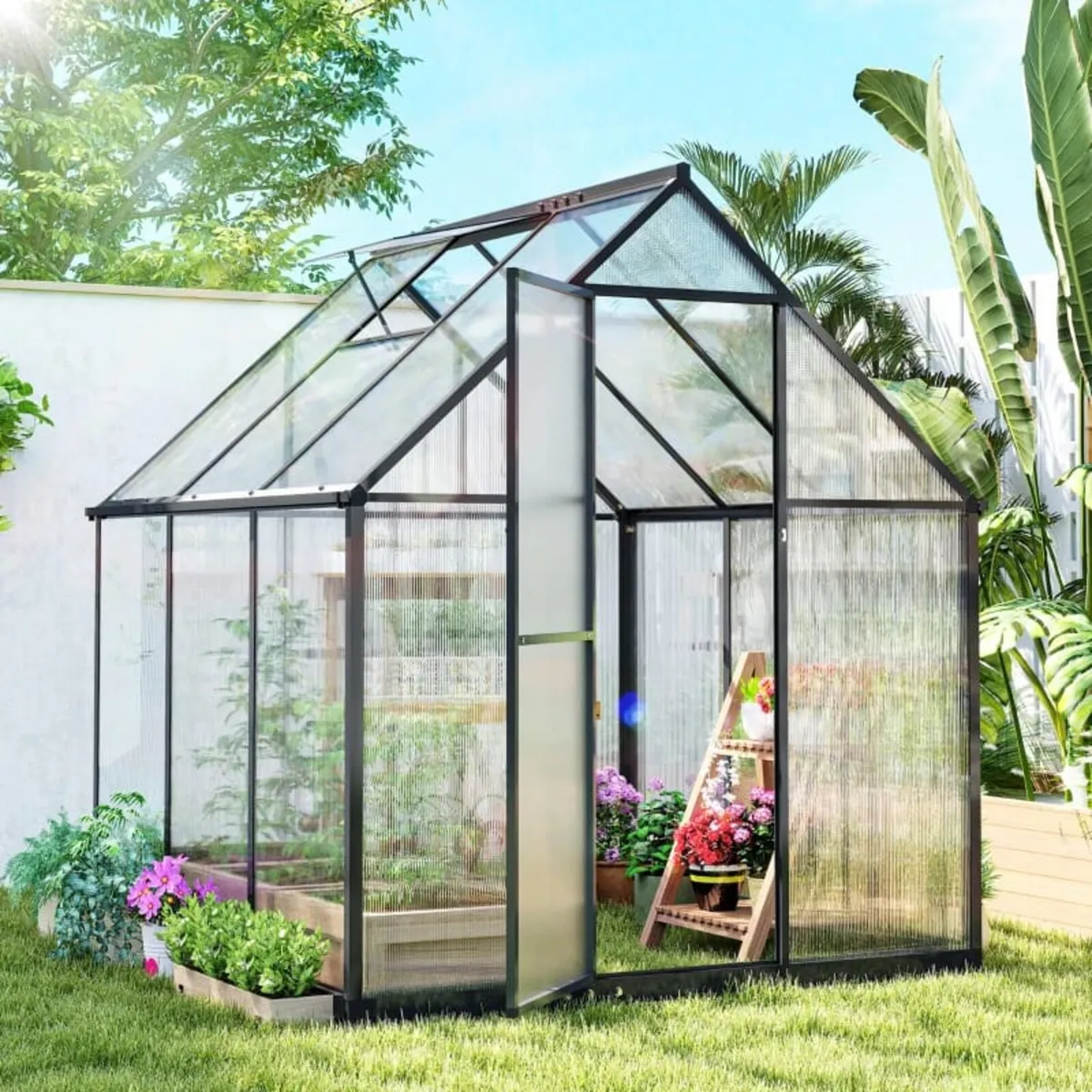 Polycarbonate Greenhouse with Swing Door and Adjus - Image 4