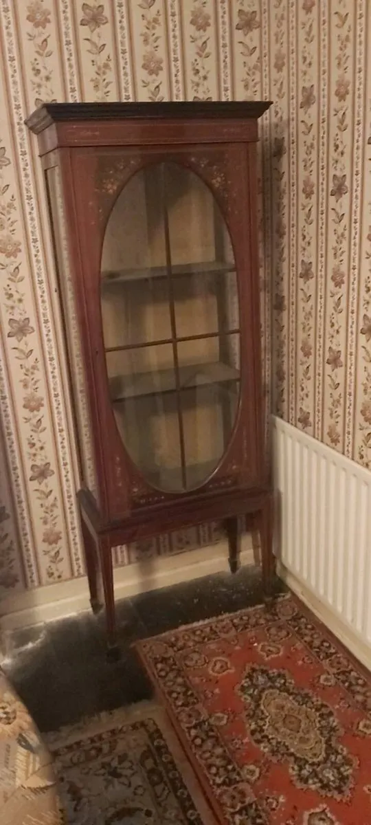 Vintage Tall Inlaid Mahogany China Display Cabinet - Image 1