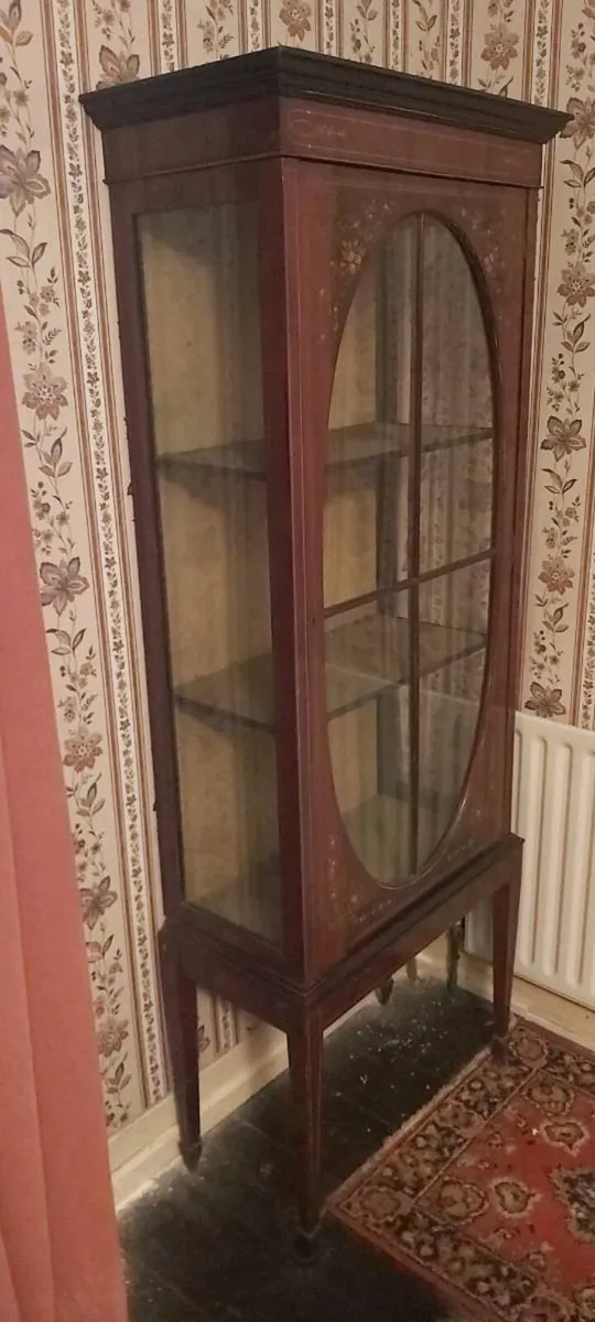 Vintage Tall Inlaid Mahogany China Display Cabinet - Image 2