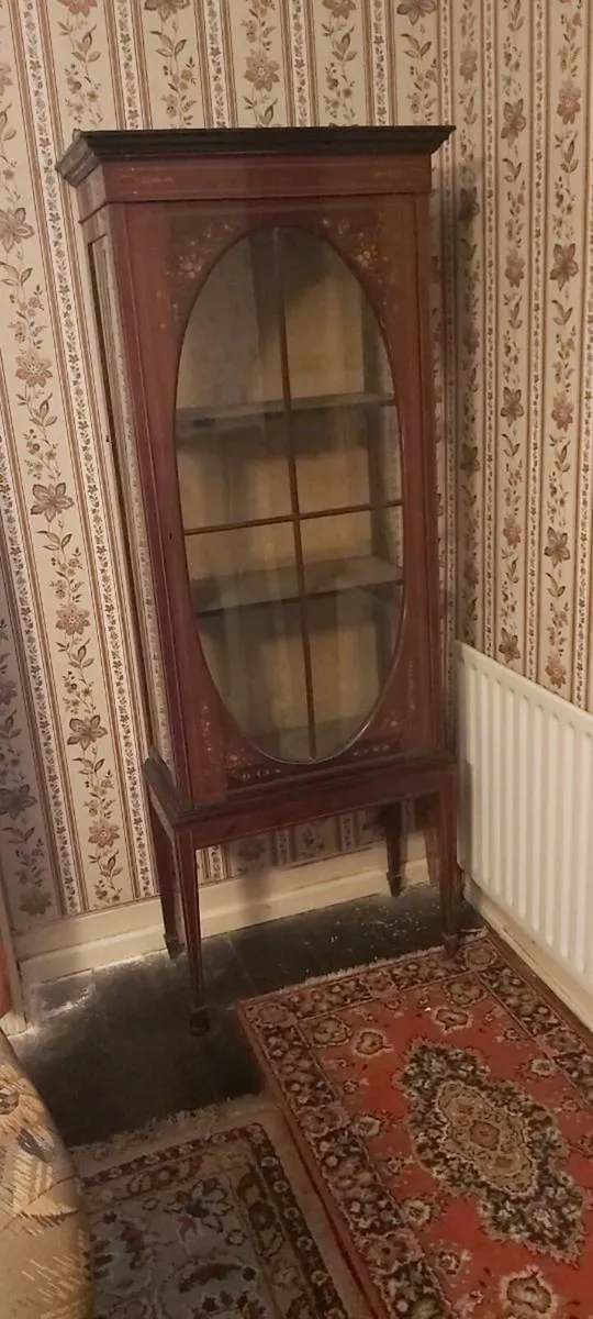 Vintage Tall Inlaid Mahogany China Display Cabinet - Image 3