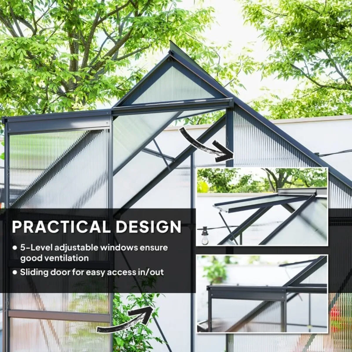 192.5 x 131cm Walk-In Polycarbonate Greenhouse - Image 2