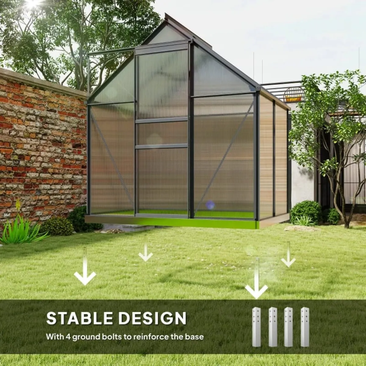 192.5 x 131cm Walk-In Polycarbonate Greenhouse - Image 3