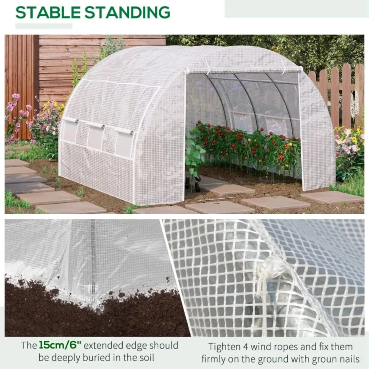 3 x 3 x 2 m Polytunnel Greenhouse with Roll-up Sid - Image 4