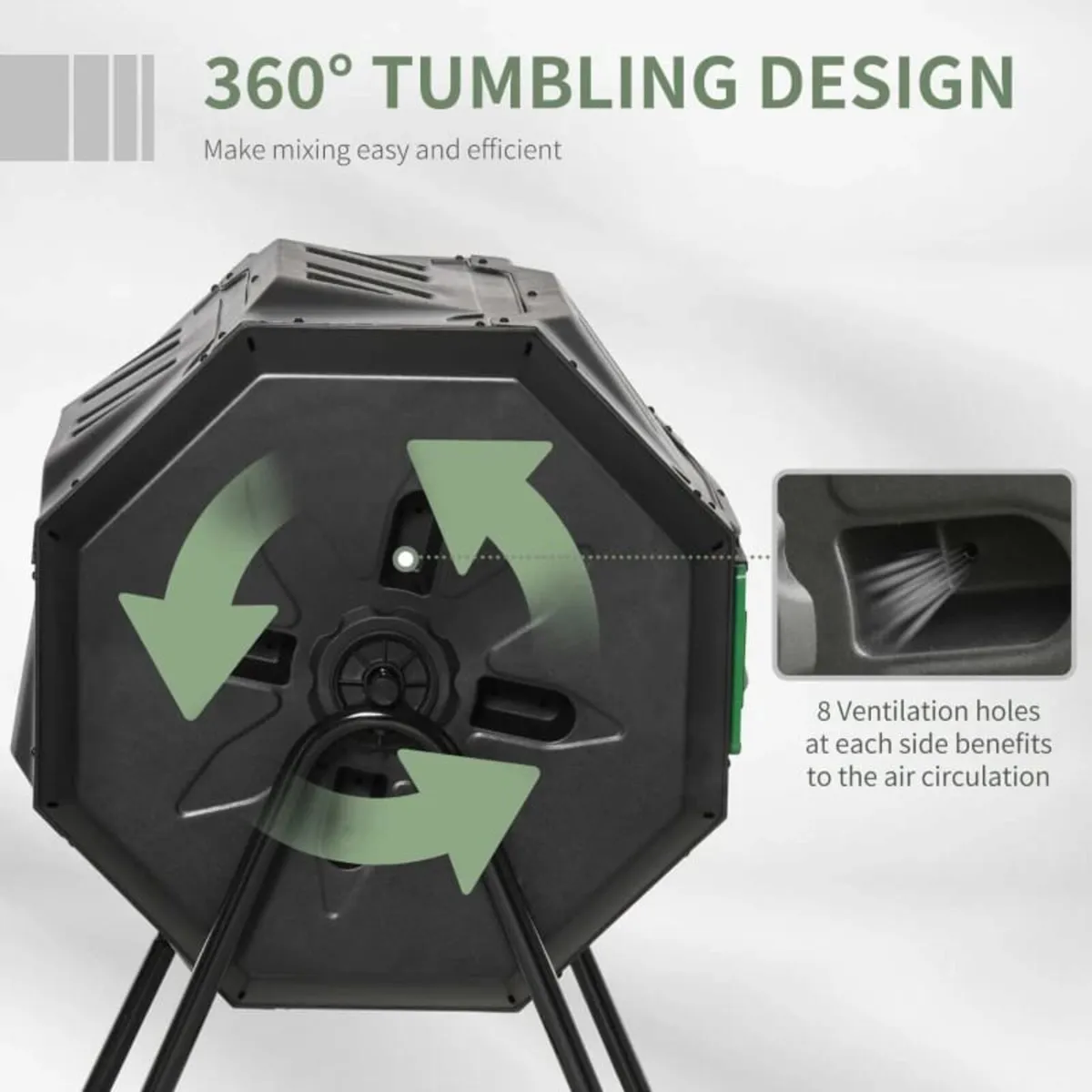 160L Tumbling Compost Bin Outdoor Dual Chamber 360 - Image 4
