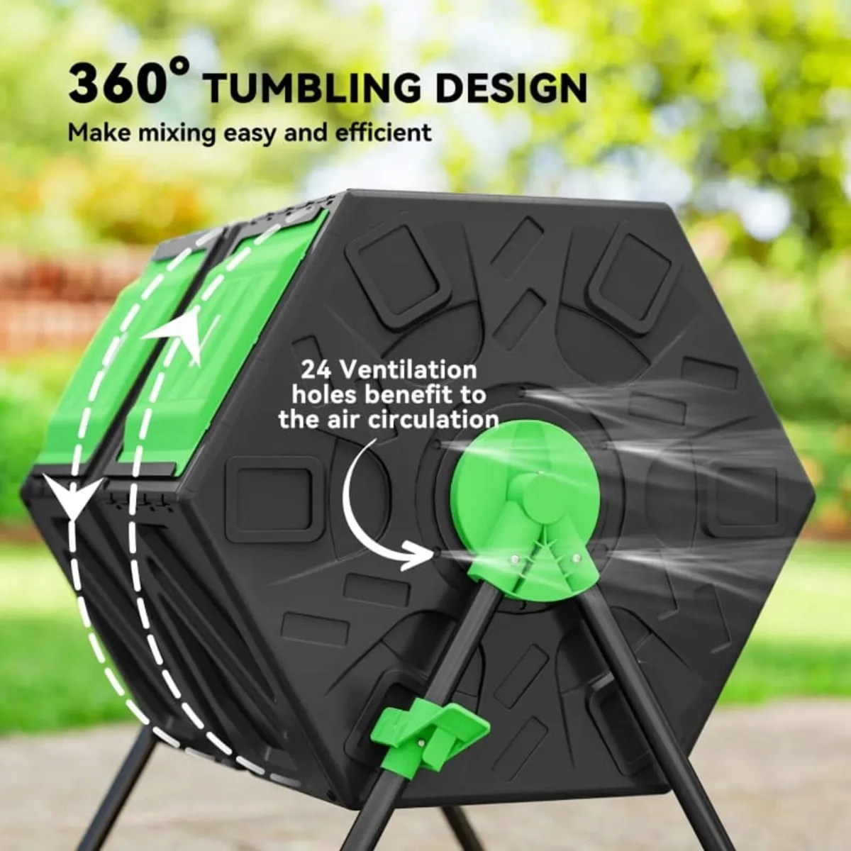 Dual Chamber Garden Compost Bin, 130L Rotating Com - Image 2
