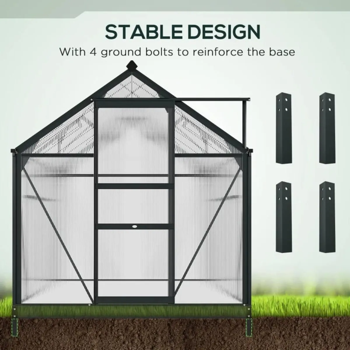 6 x 10ft Polycarbonate Greenhouse, Large Walk-In G - Image 2