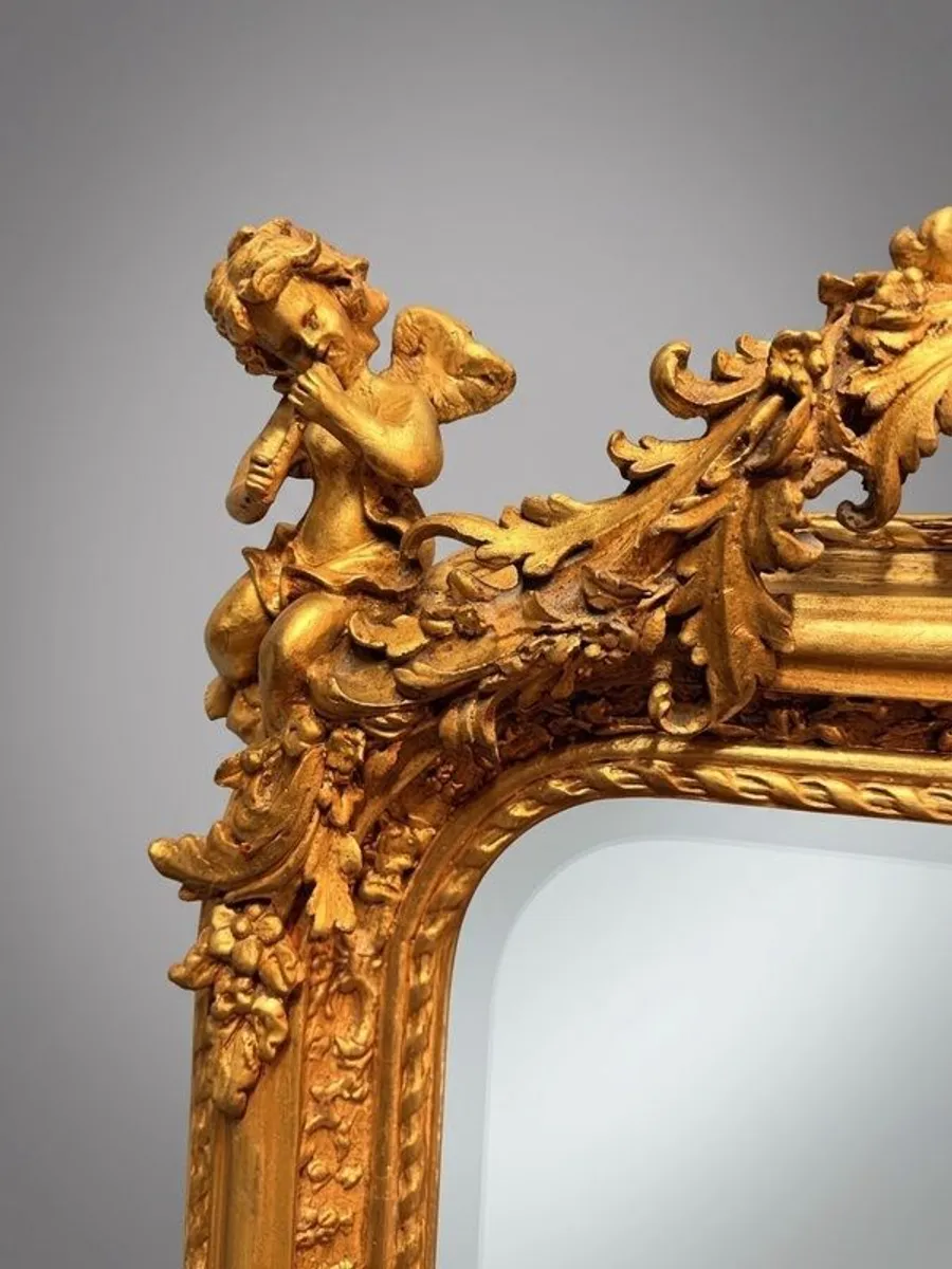 French Style Gilt Wood & Plaster Panel Mirror - Image 2