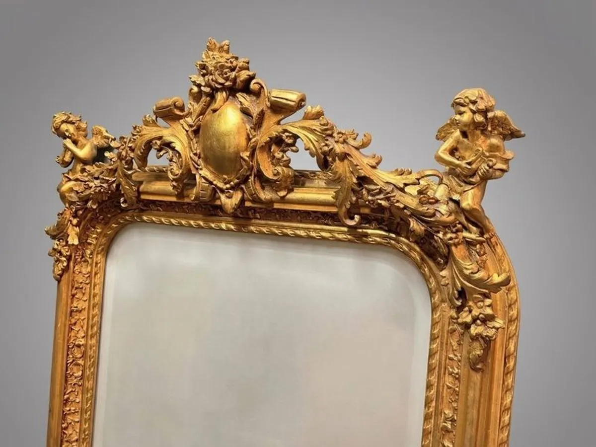French Style Gilt Wood & Plaster Panel Mirror - Image 3