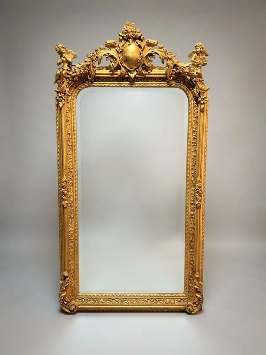 French Style Gilt Wood & Plaster Panel Mirror - Image 1
