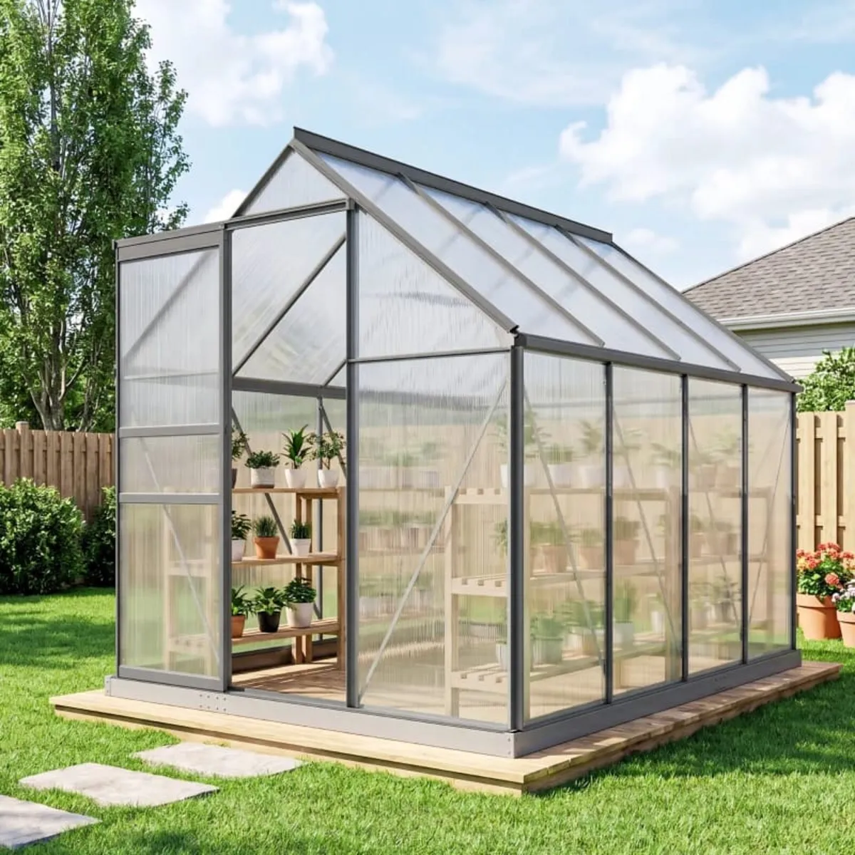 190 x 253 cm Walk-In Polycarbonate Greenhouse - Da - Image 2