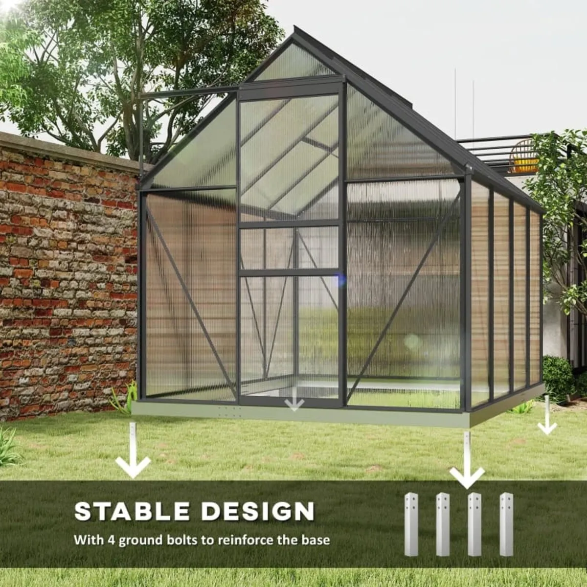 190 x 253 cm Walk-In Polycarbonate Greenhouse - Da - Image 3