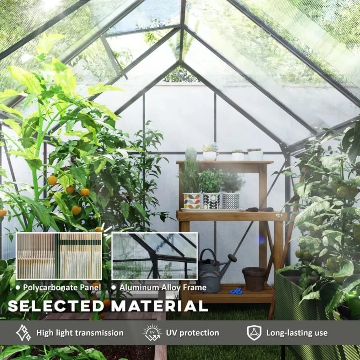 190 x 253 cm Walk-In Polycarbonate Greenhouse - Da - Image 4