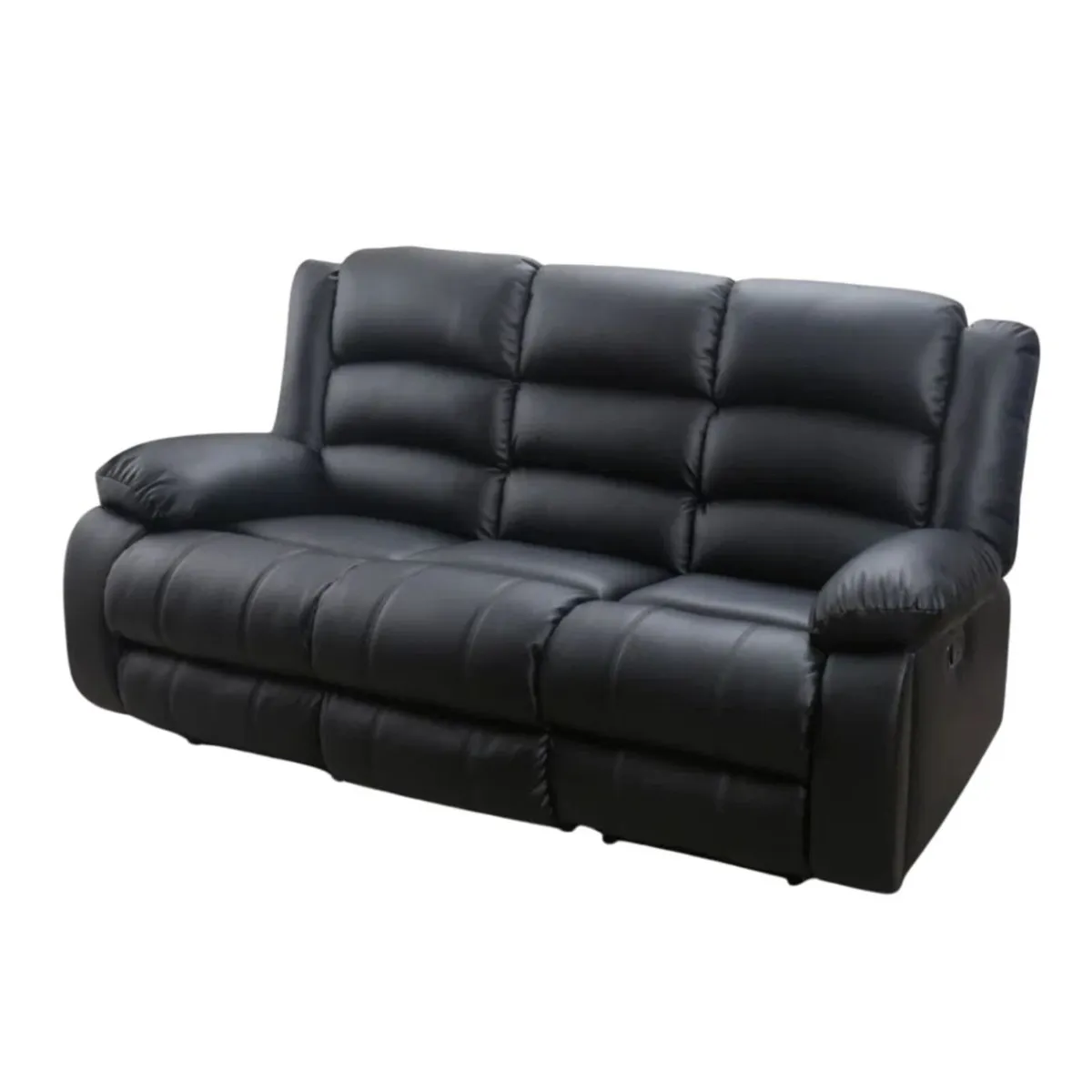3 Seater PU Leather Recliner Sofa Black - Image 2