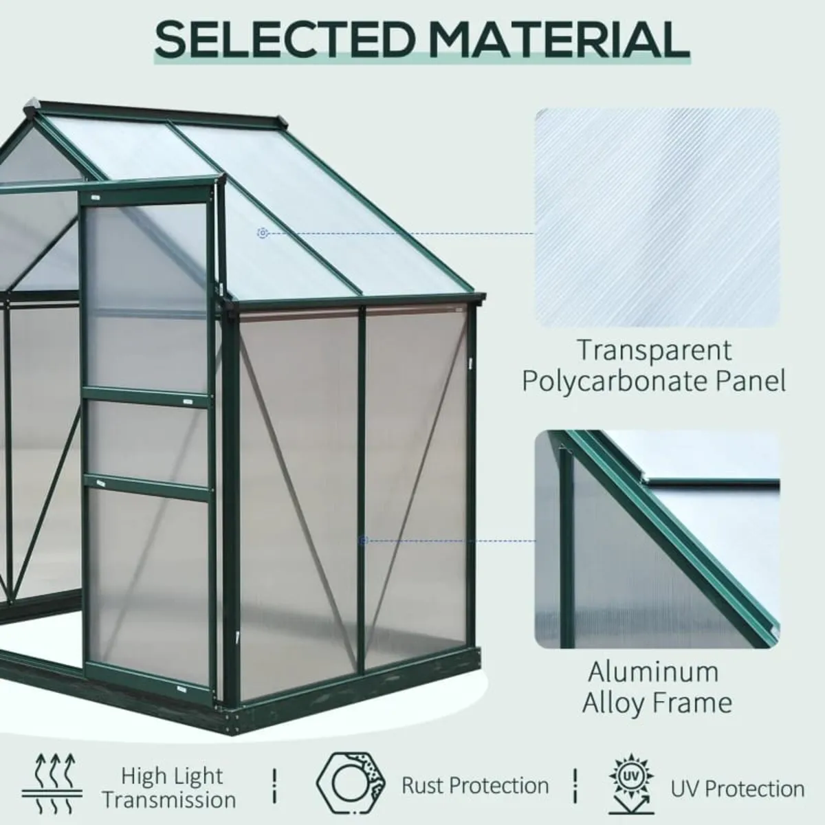 6 x 4ft Polycarbonate Greenhouse - Large Walk-In G - Image 3
