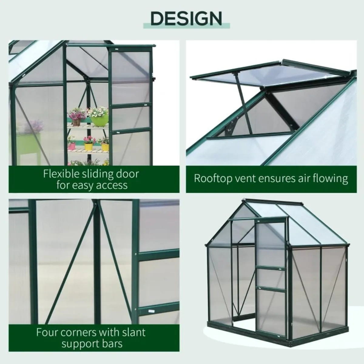 6 x 4ft Polycarbonate Greenhouse - Large Walk-In G - Image 4