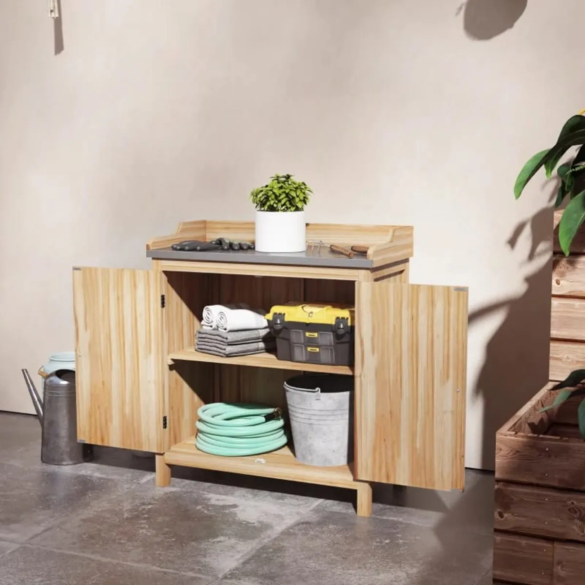 Potting bench storage cabinet with 2 shelves, galv - Image 4