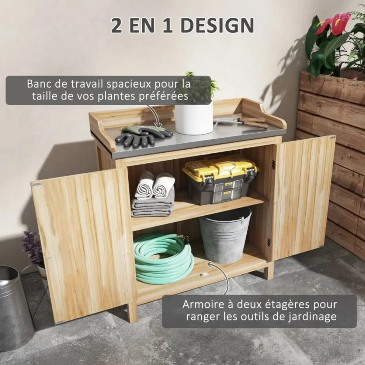 Potting bench storage cabinet with 2 shelves, galv - Image 2