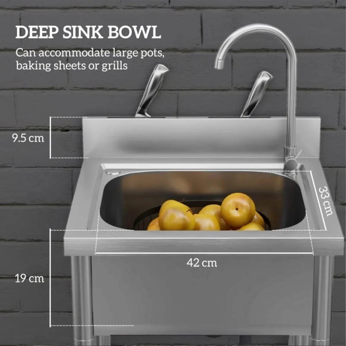 Outdoor Utility Sink, Free Standing Single Bowl Ki - Image 2