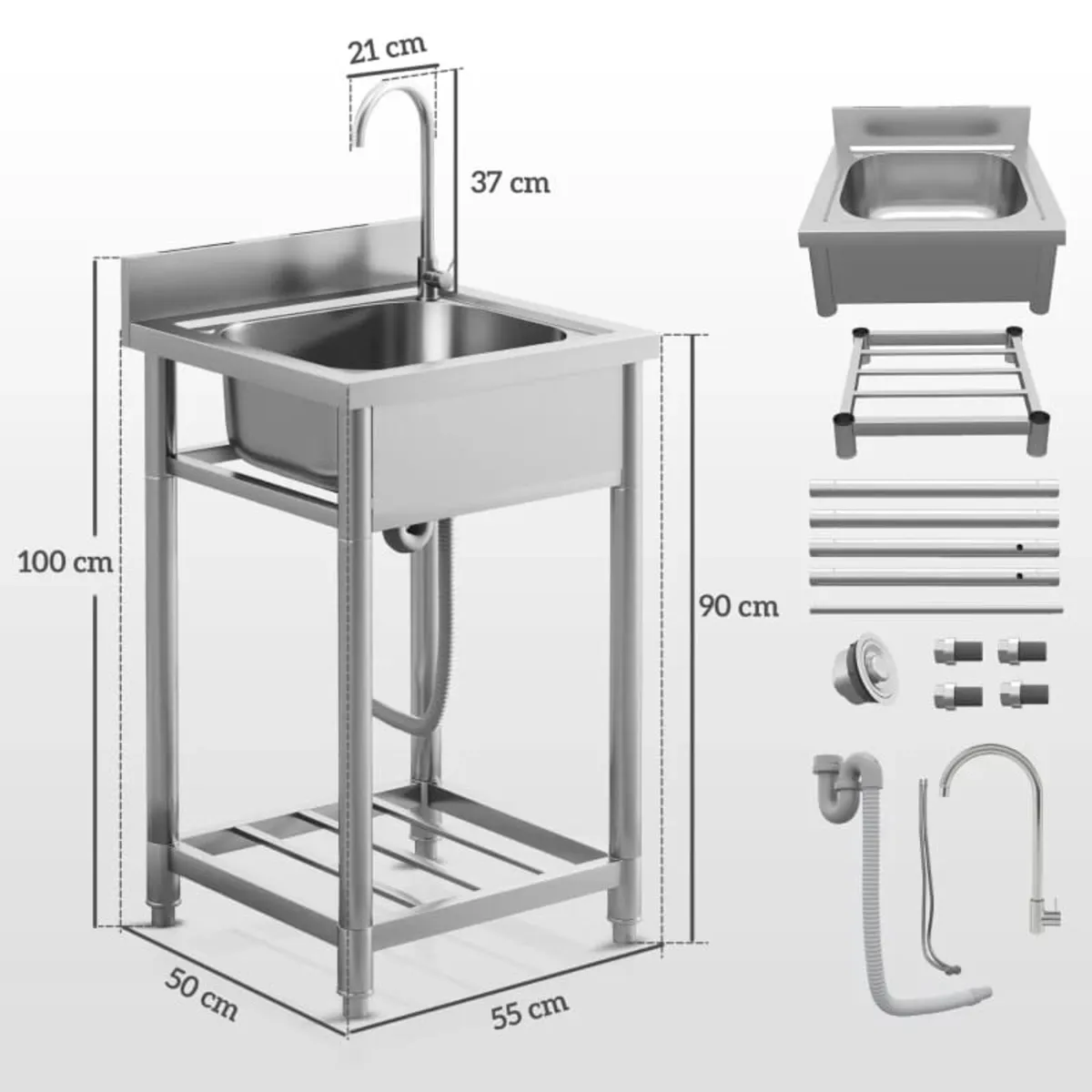 Outdoor Utility Sink, Free Standing Single Bowl Ki - Image 4