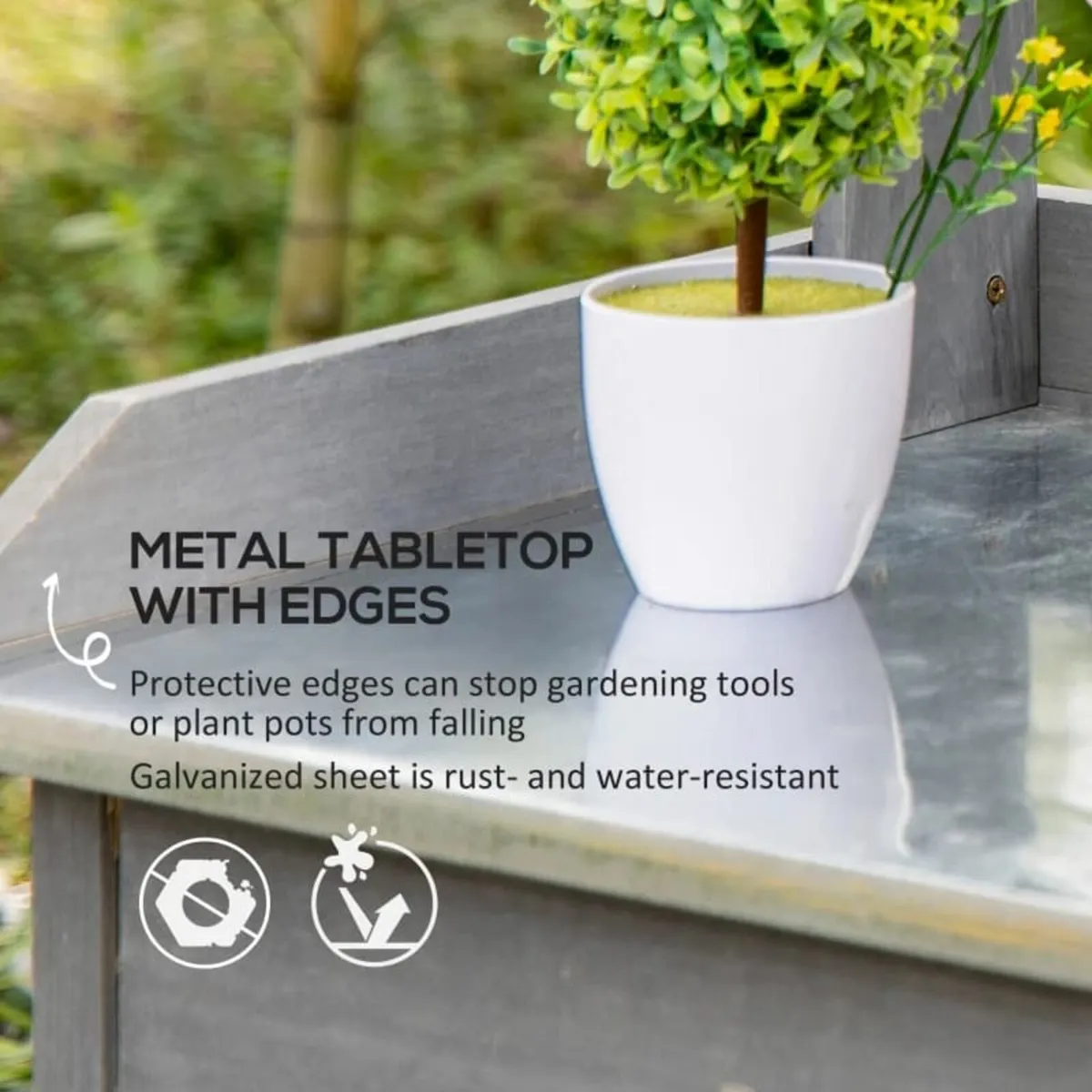 Garden Potting Table, Wooden Workstation Bench w/ - Image 4
