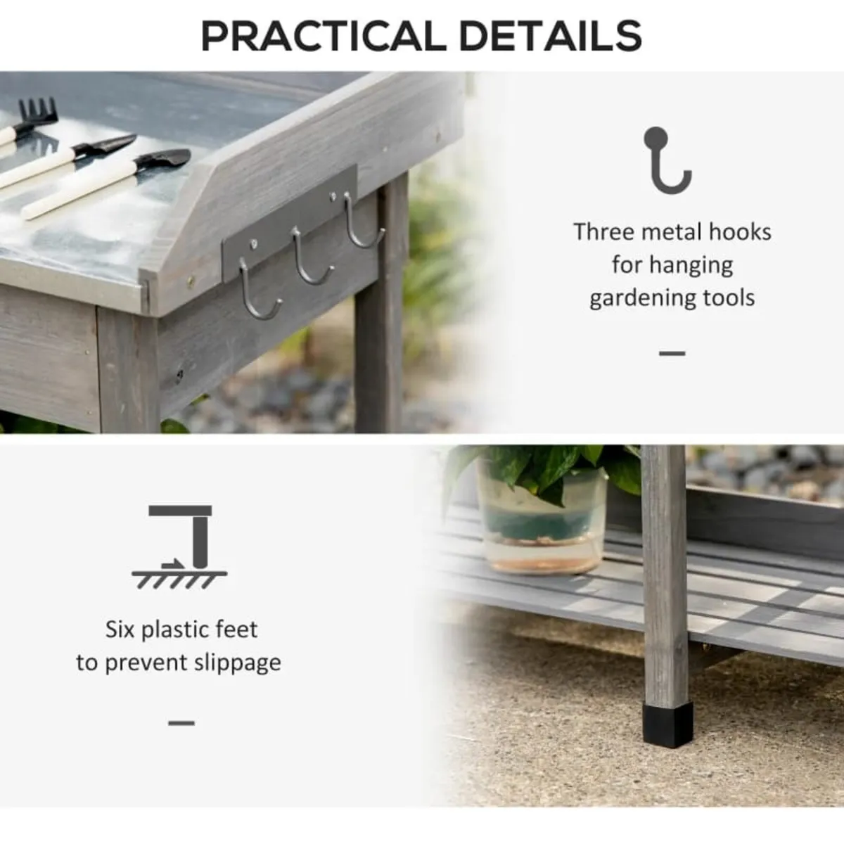 Garden Potting Table, Wooden Workstation Bench w/ - Image 3