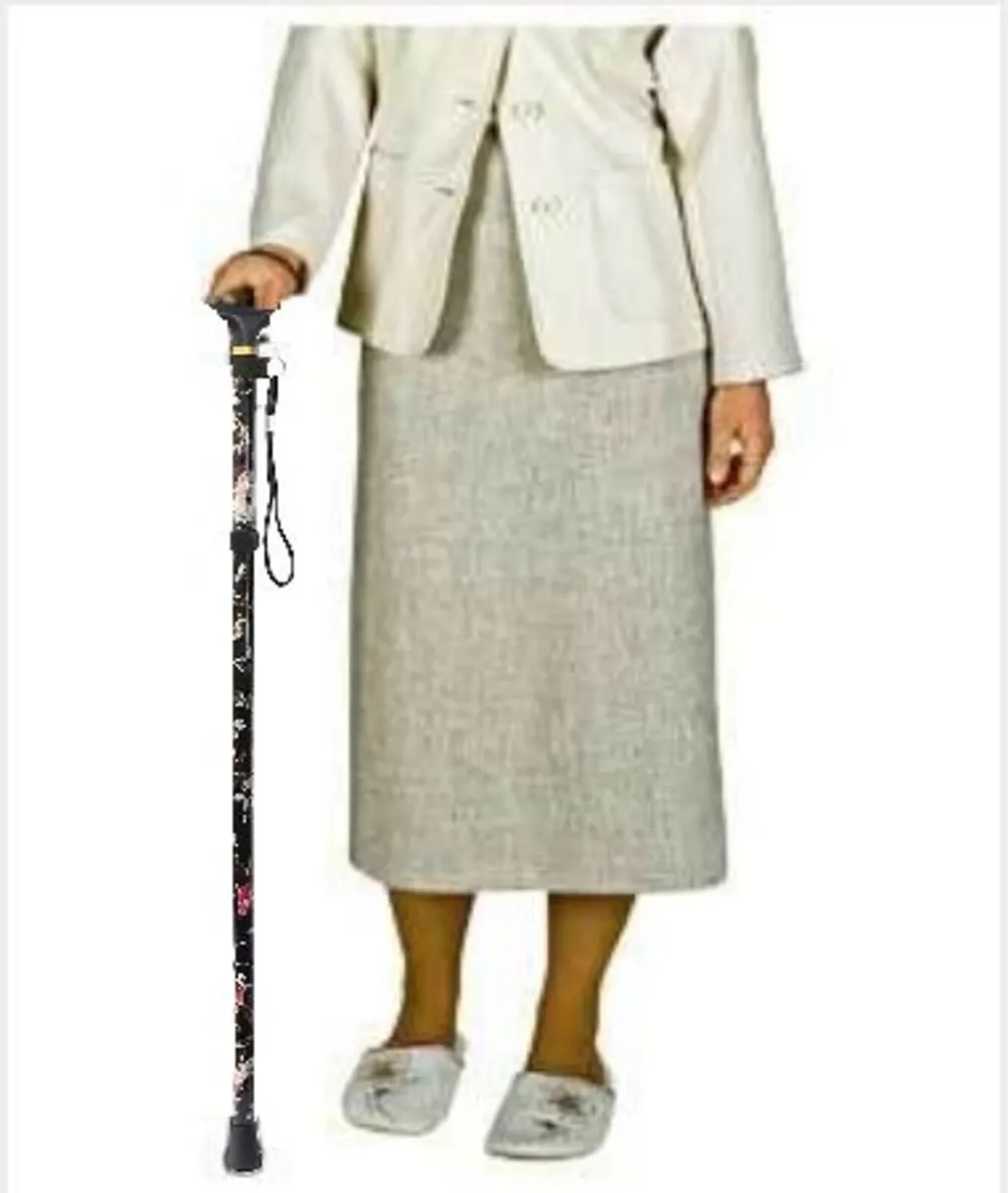 Folding Walking Stick, Black Floral - Image 3
