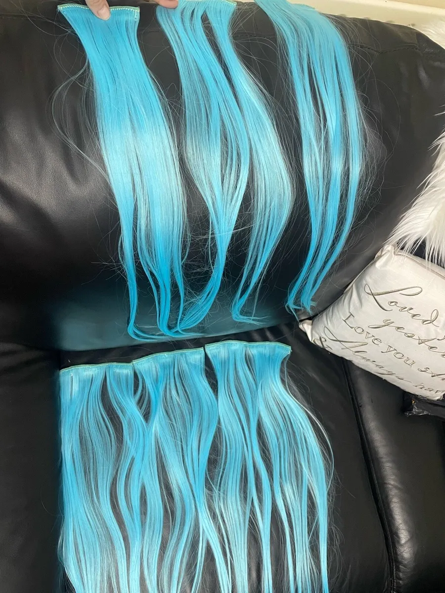 Sky Blue Ombre Clip In Hair Extensions - Image 4