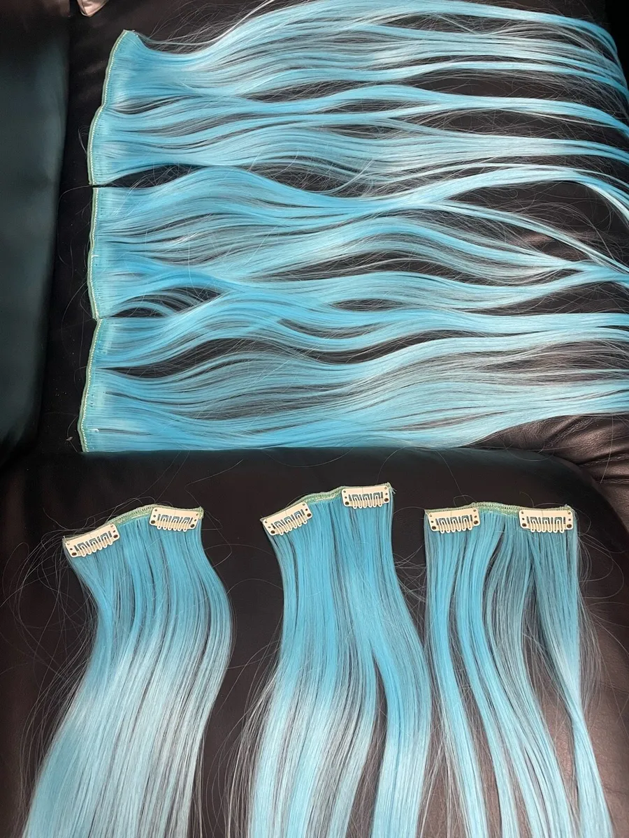 Sky Blue Ombre Clip In Hair Extensions - Image 2
