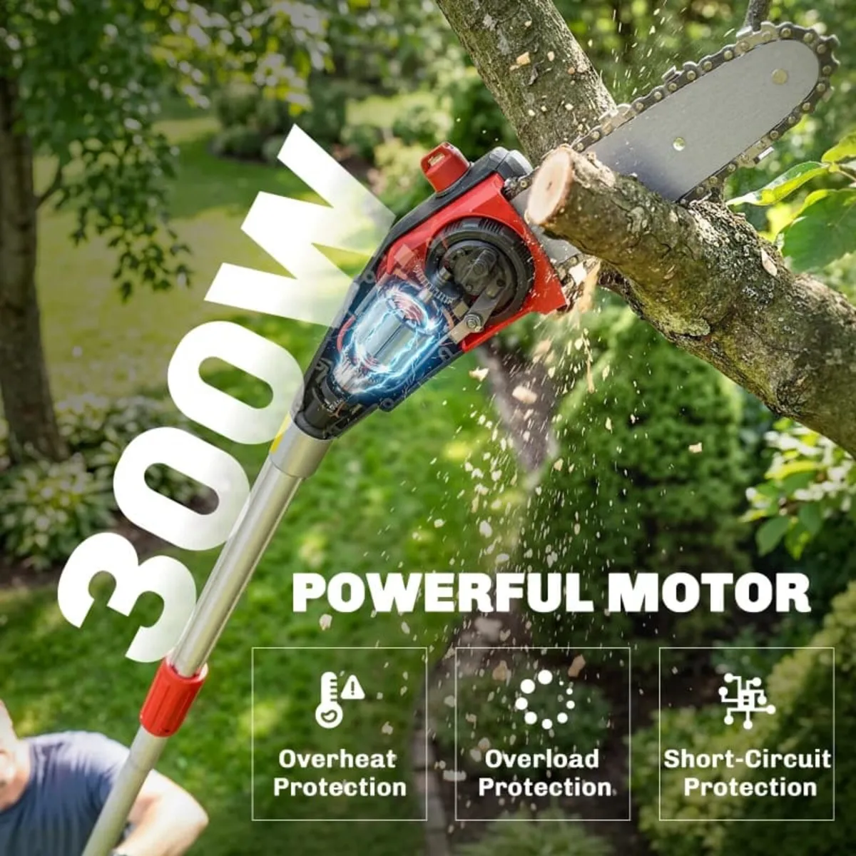 18V 8" Cordless Pole Chainsaw, 1.94m/2.56m Electri - Image 2