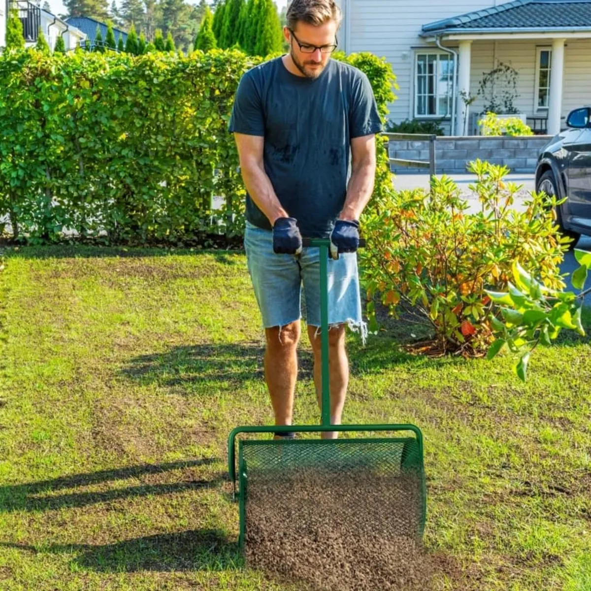 Compost Spreader, 24" Peat Moss Spreader with Heig - Image 2