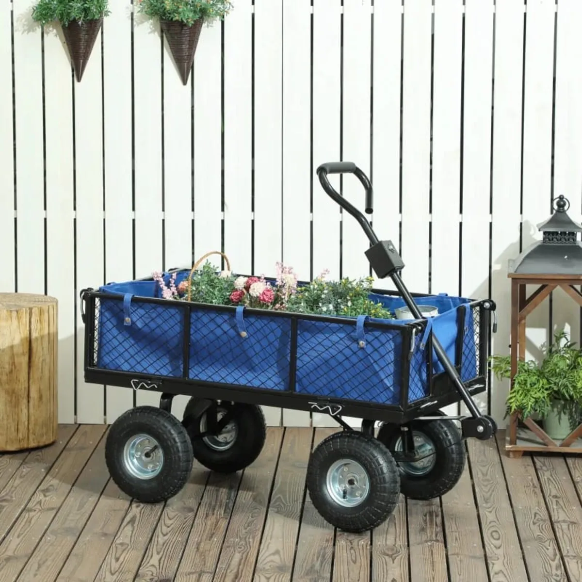 114L Steel Frame Garden Cart Trolley - Blue - Image 1