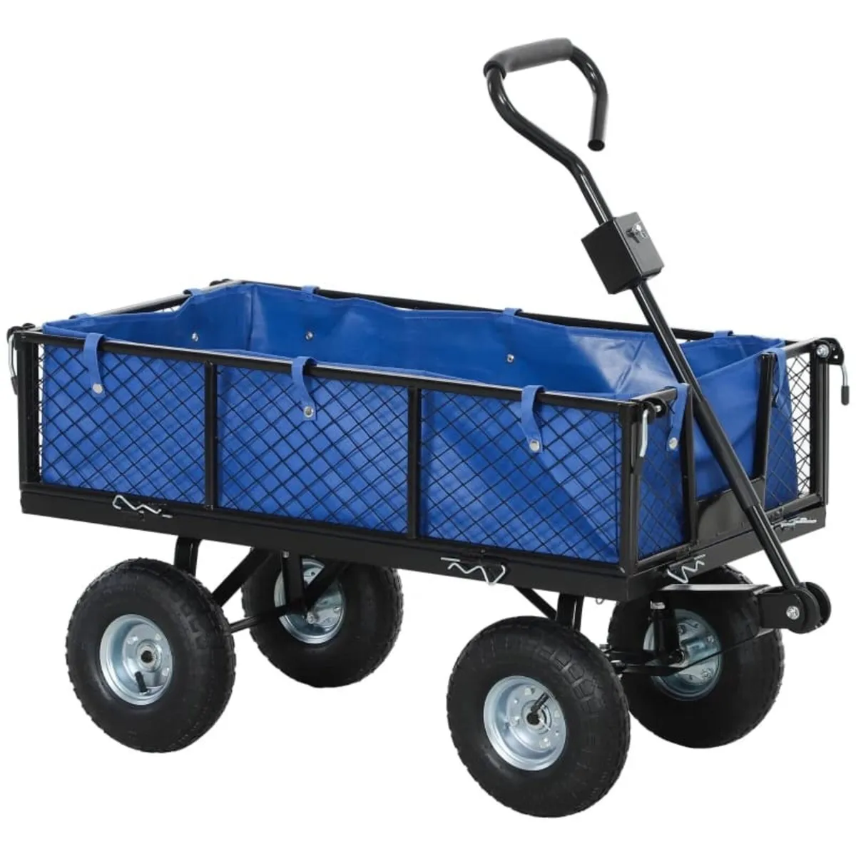 114L Steel Frame Garden Cart Trolley - Blue - Image 2