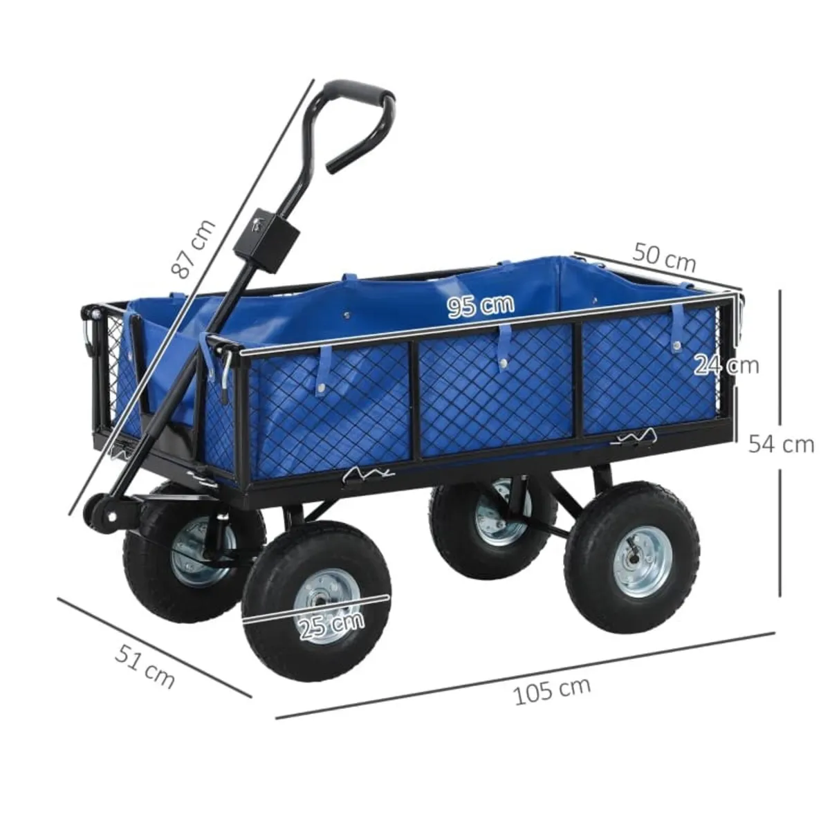 114L Steel Frame Garden Cart Trolley - Blue - Image 3