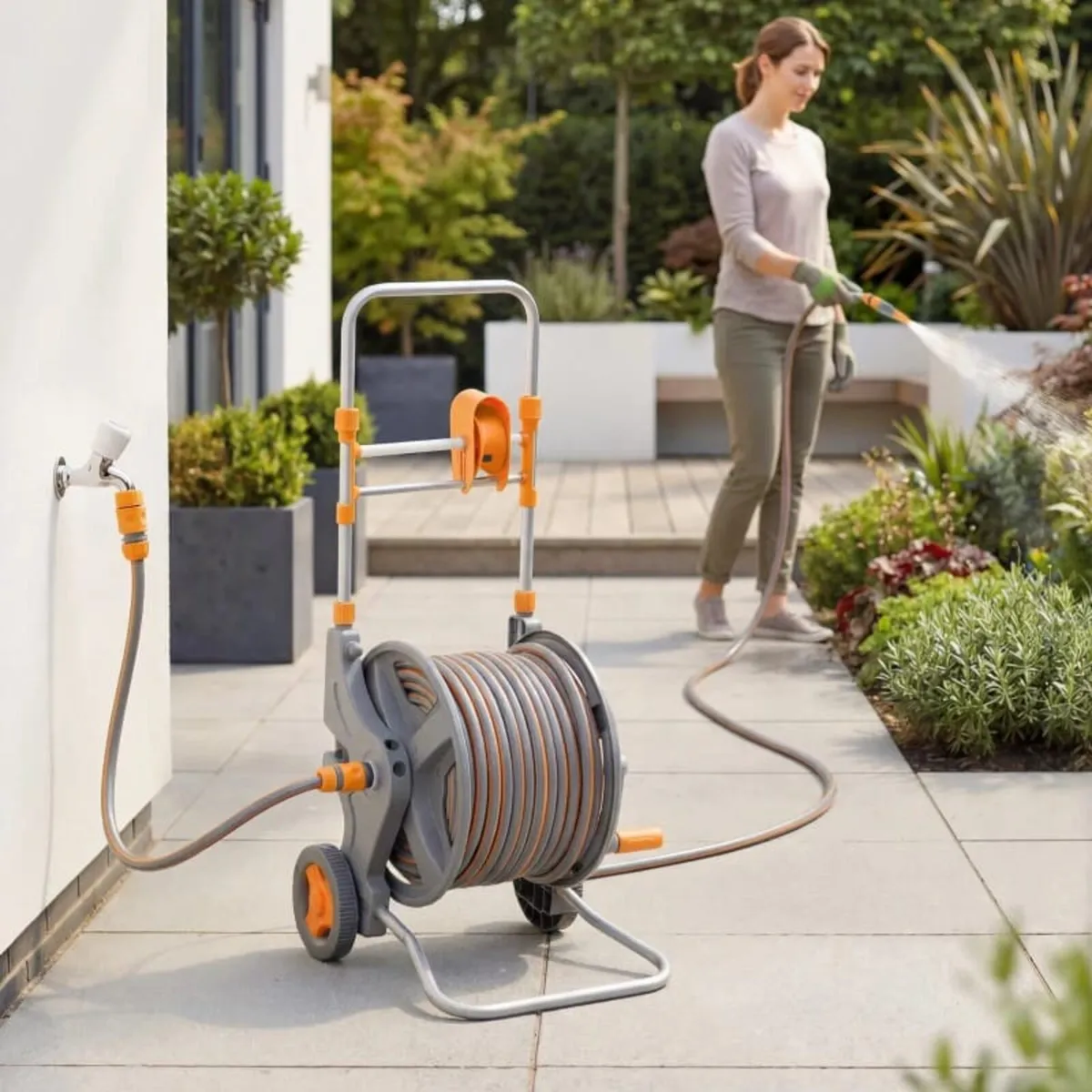 Hose Reel Cart with Wheels, 45+2m Garden Hose Reel - Image 2