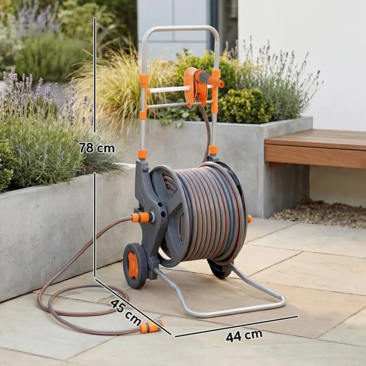 Hose Reel Cart with Wheels, 45+2m Garden Hose Reel - Image 3