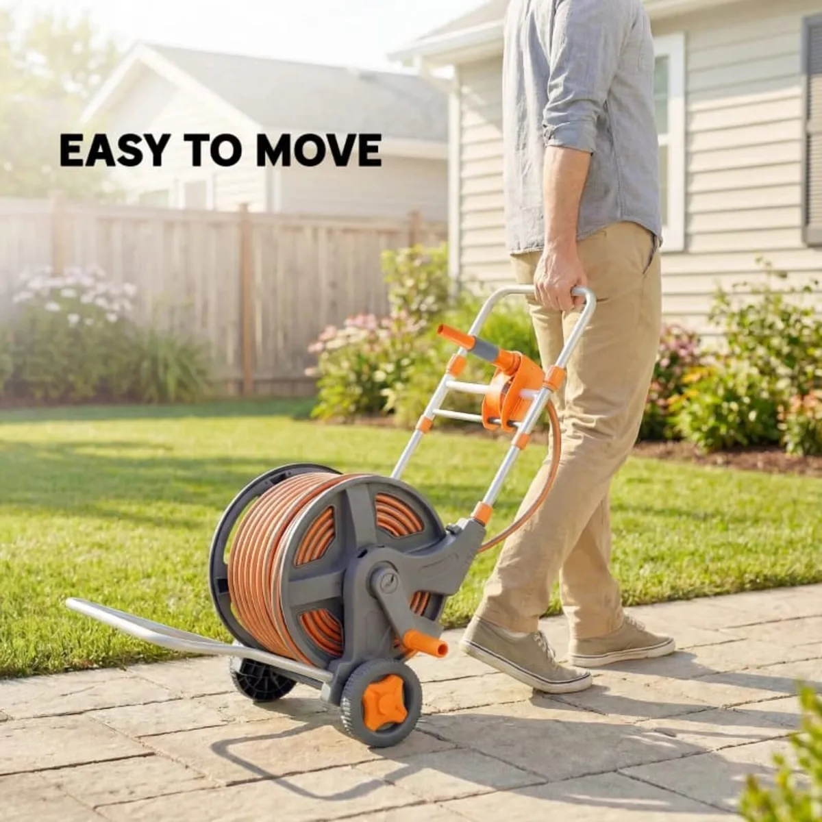 Hose Reel Cart with Wheels, 45+2m Garden Hose Reel - Image 4