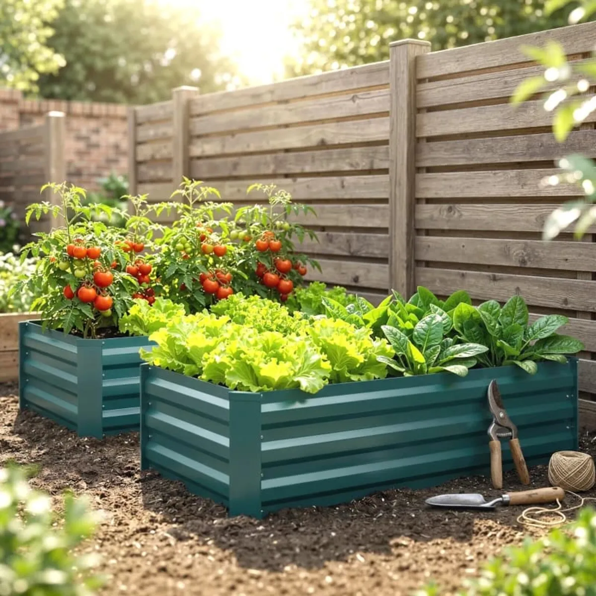 Set of Two 100 x 60cm Steel Planter Boxes -Green - Image 3