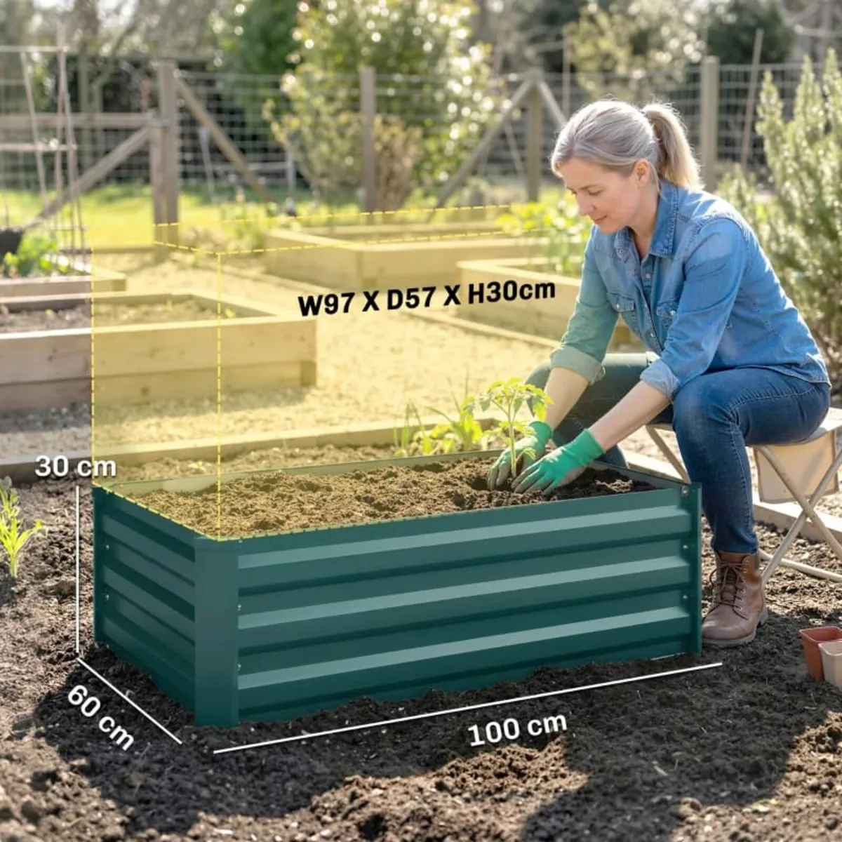 Set of Two 100 x 60cm Steel Planter Boxes -Green - Image 4