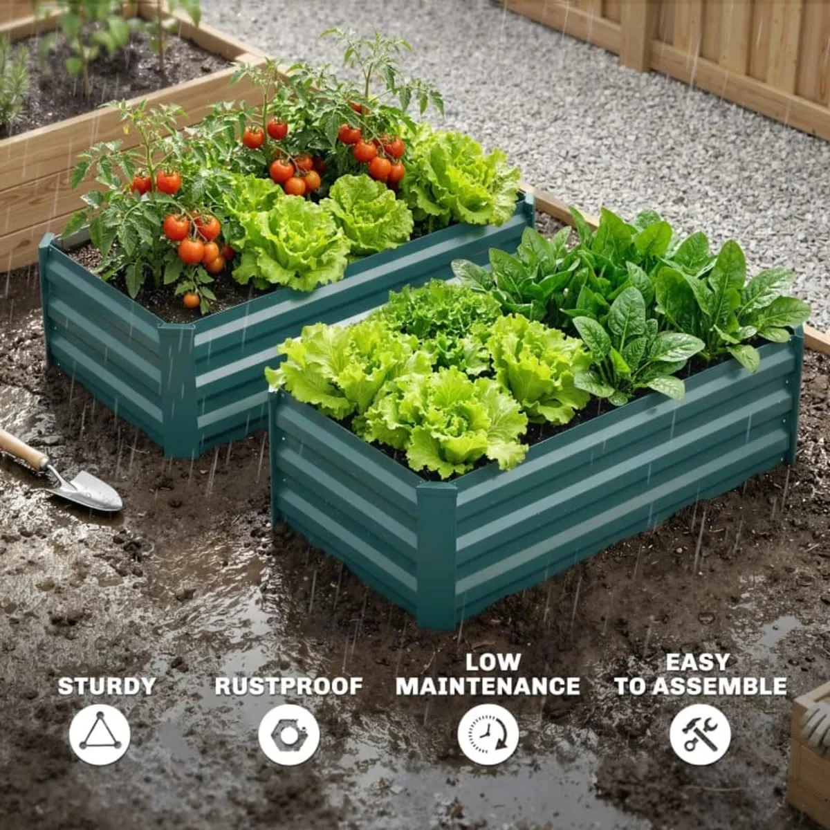 Set of Two 100 x 60cm Steel Planter Boxes -Green - Image 2