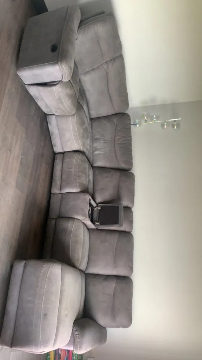 Grey 6+ Seater Reclining Sofa with Cup Holders - Image 1