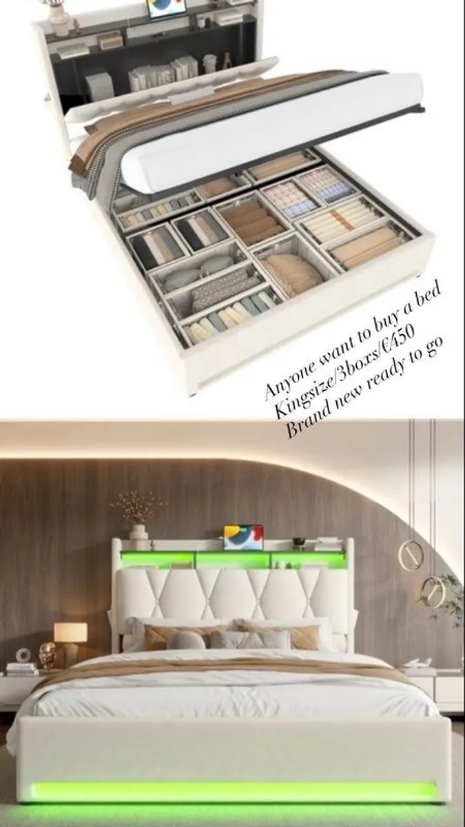 king size LED light bed without mattress - Image 1