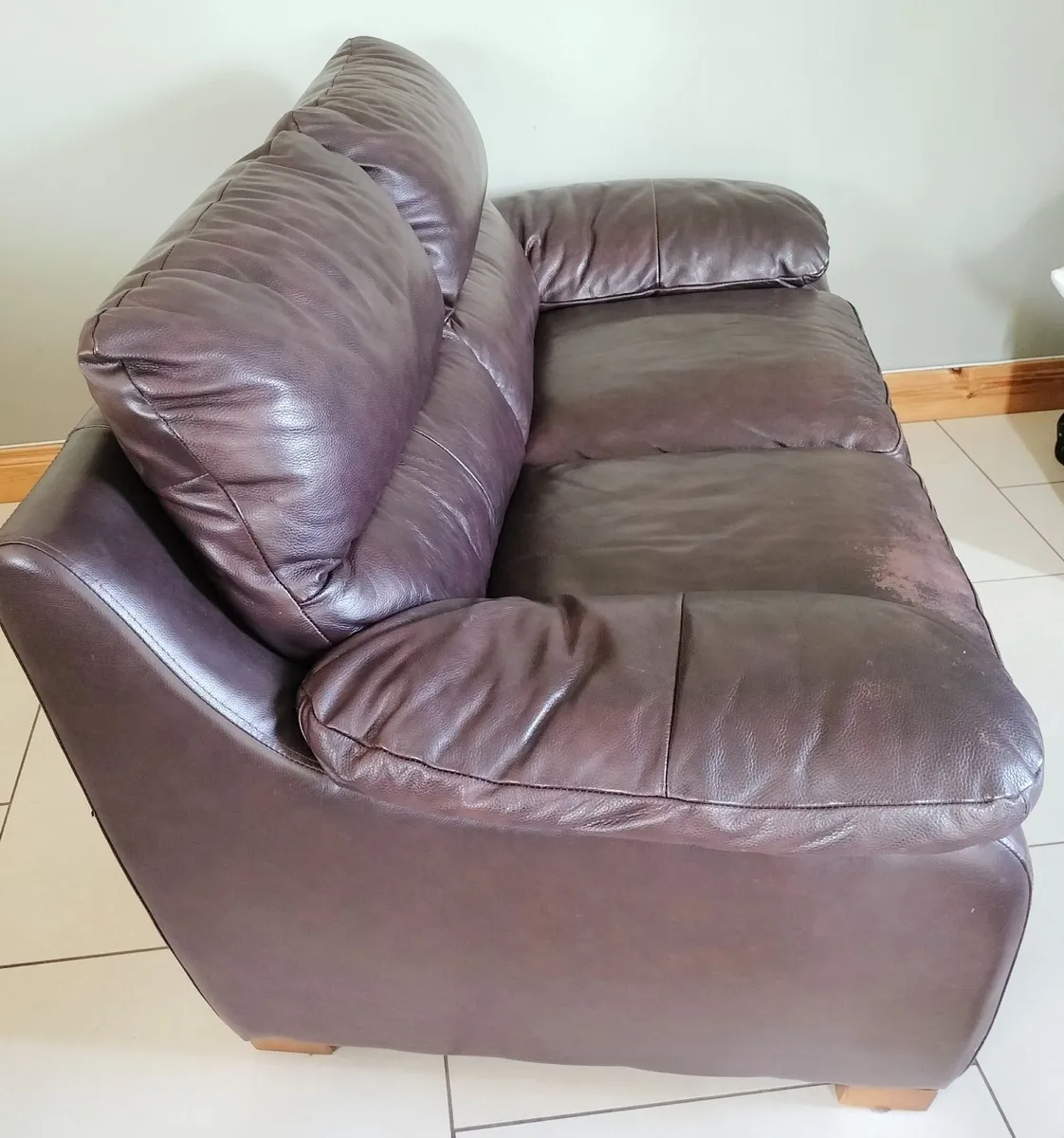 2 x two seater brown faux leather couches - Image 3