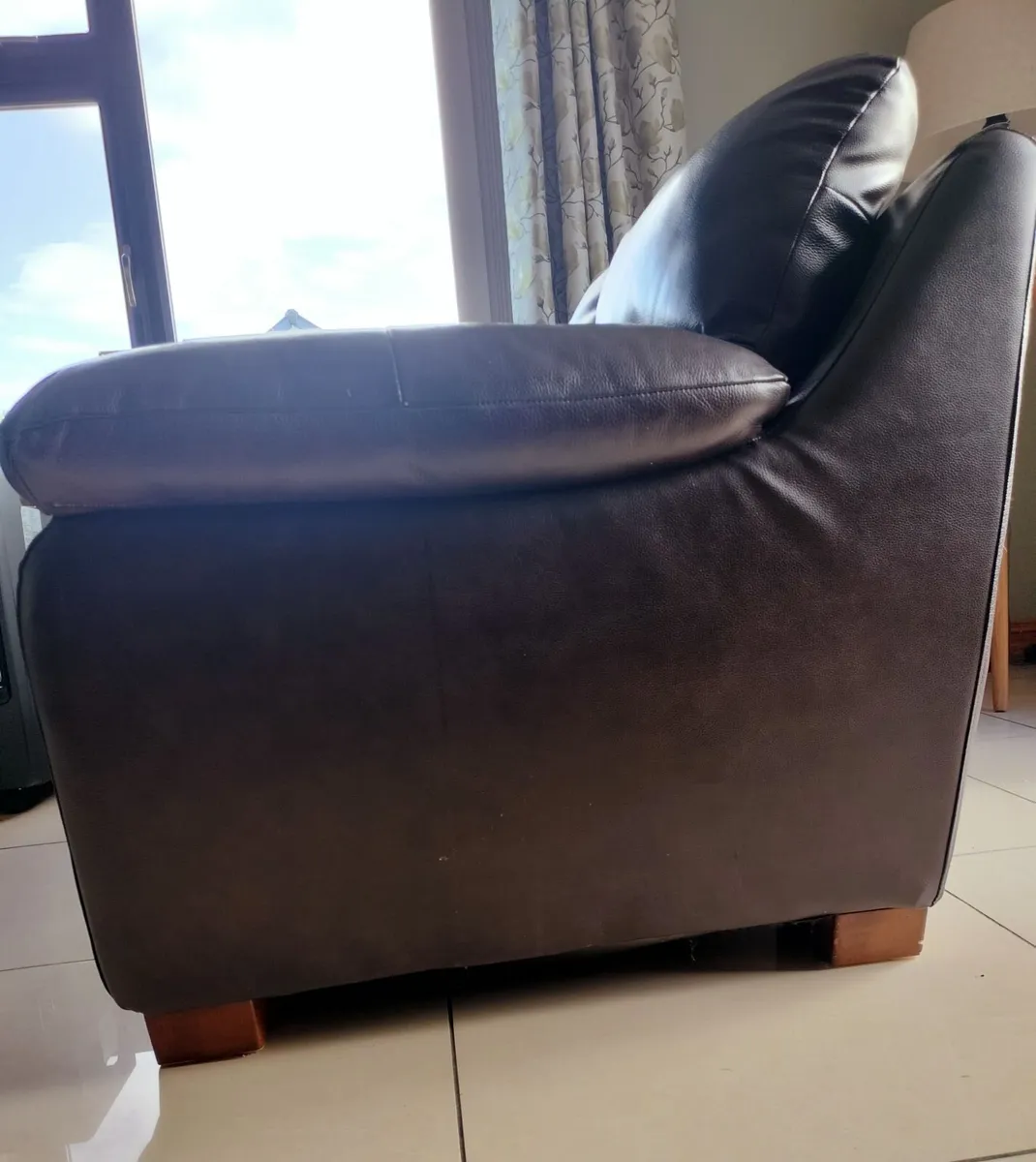 2 x two seater brown faux leather couches - Image 4