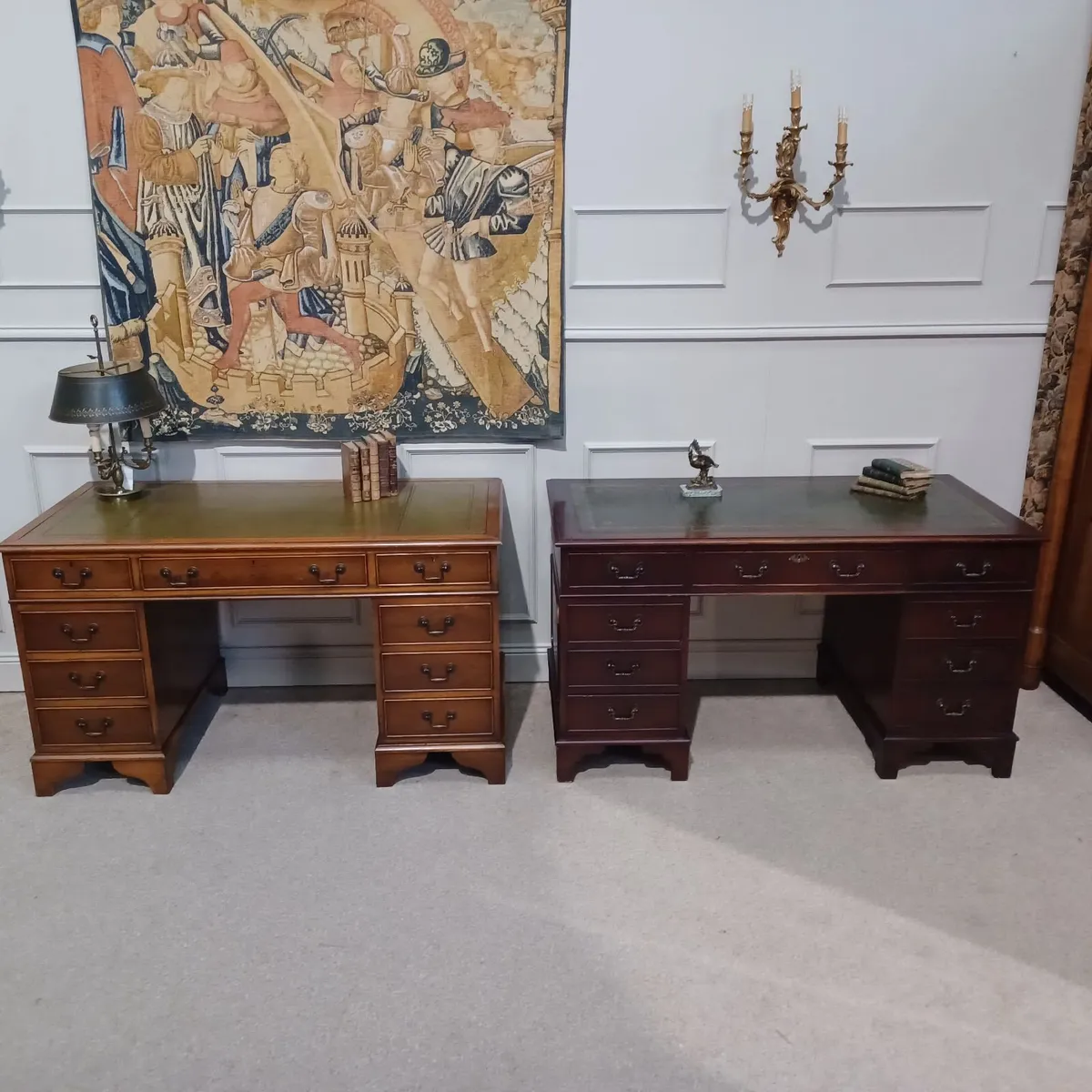 Victorian-style Leather top pedestal desks - Image 2