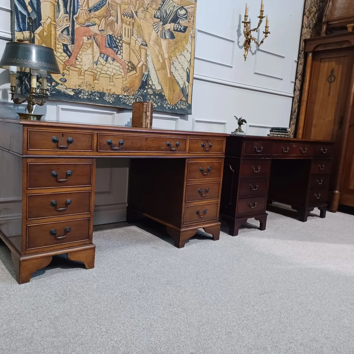 Victorian-style Leather top pedestal desks - Image 3