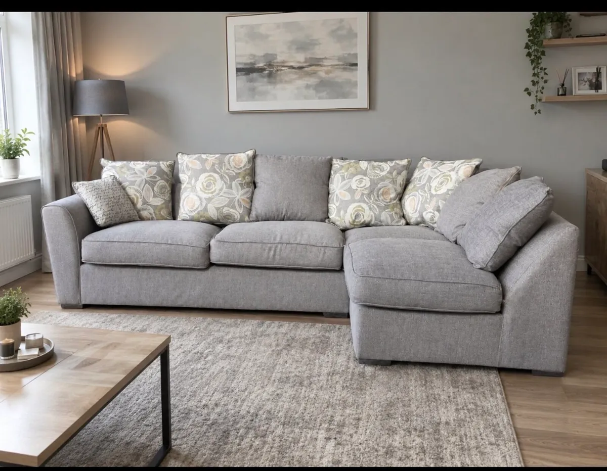 Harvey Norman l shaped grey corner sofa &footsto - Image 1